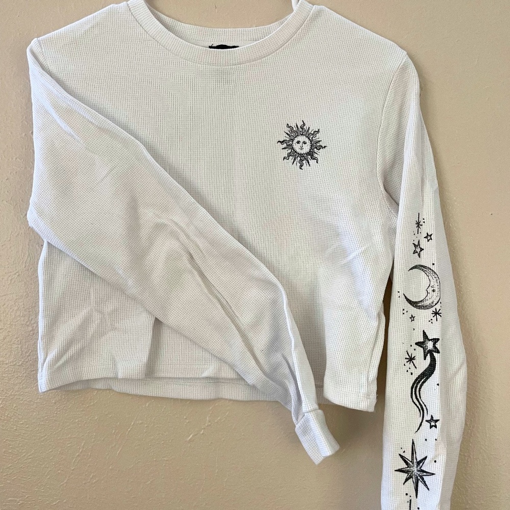 Women's M/L Waffle Texture Long Sleeve Crop Top